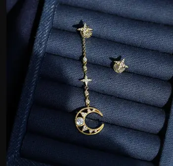 

Asymmetrical moon crystal special earrings popular jewelry temperament ladies models star long ear accessories