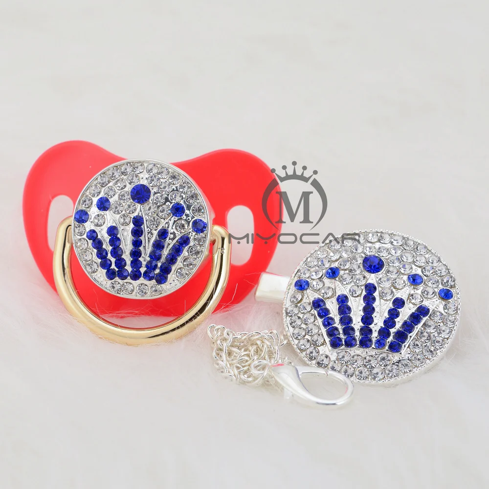 MIYOCAR Bling blue BLING crown Серебряная «соска» и набор зажимов, держатель на цепочке для соски, уникальный дизайн, ABCG-1