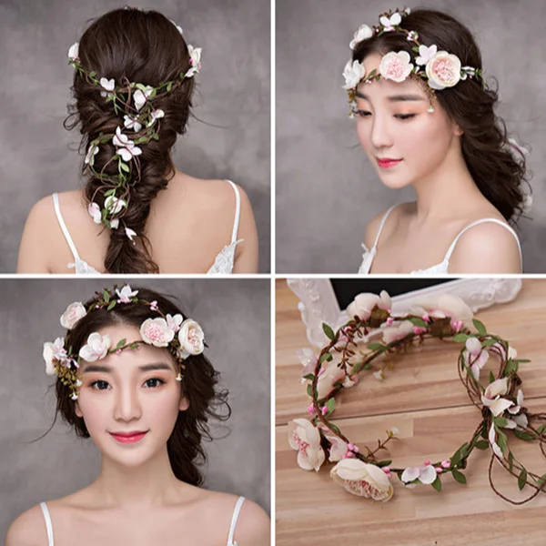 1.5M Bride Wedding Headband Crown Floral Headdress Flower Beach Party Halloween Hairband