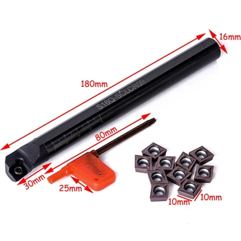 

New 1pc S16q-Sclcr09 Boring Bar 16mm Shank Turning Tool Holder + 10pcs Ccmt09t3 Steel Inserts + T15 Wrench