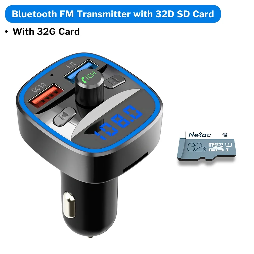 Bluetooth 5,0 fm-передатчик автомобильный модулятор Беспроводной громкой связи Авто Аудио MP3 плеер QC3.0 Quick Charge Dual USB Зарядное устройство - Название цвета: T25 with 32G Card
