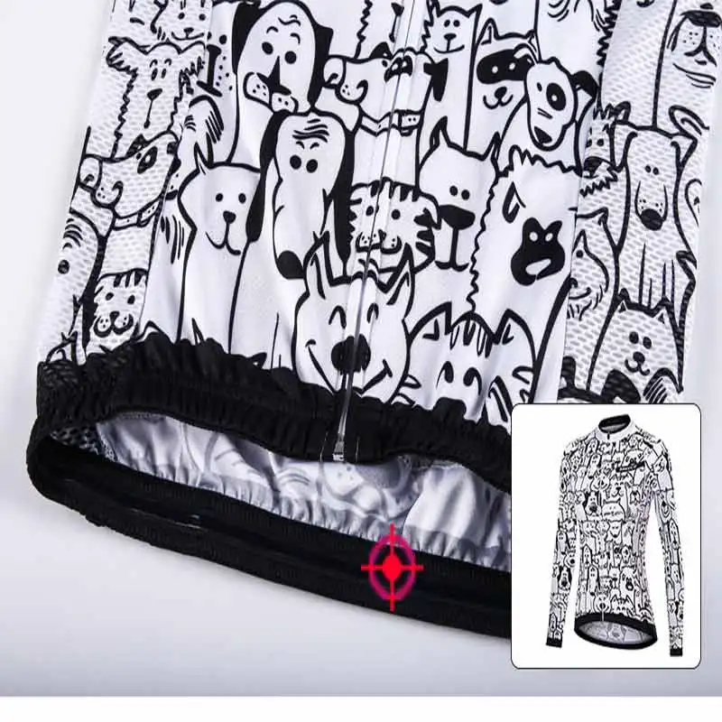 Women Jersey Breathable Cartoon Cat Cycling Jersey Spring Anti-Pilling Long Sleeves Bike Clothing Top Road Team Bicycle