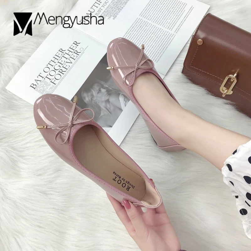 

plus size 41 moccasins candy color bow-knot patent leather flats loafers round toe shallow anti-skid pregnant ballet shoes woman