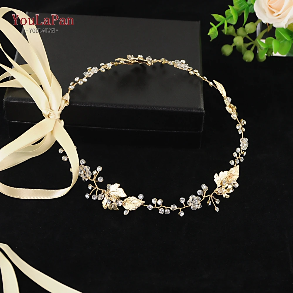 

YouLaPan SH122 wedding dress belt gold leaves bridal belt rhinestone belt golden belt crystal wedding belt for evening dress