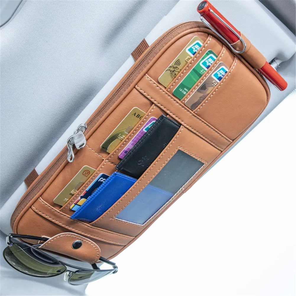 Car Styling Sunshade Storage Bag Multifunctional Car Visor Organizer Phone Pouch Sunglasses Holder Card Ticket Storage Holder