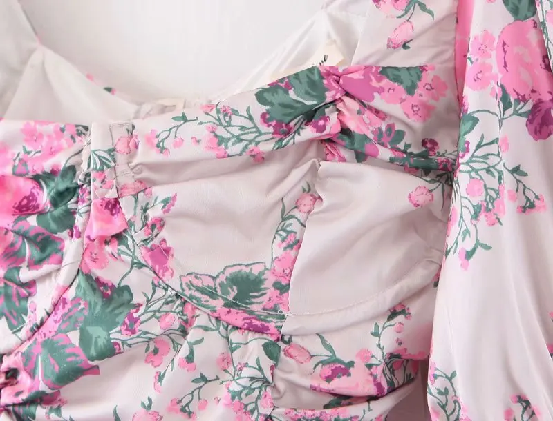 Bazaleas, Ретро стиль, длинный рукав, blusas mujer de moda,, весна, дворец, розовый, цветочный принт, женская блузка, тонкая, открытая, рубашка