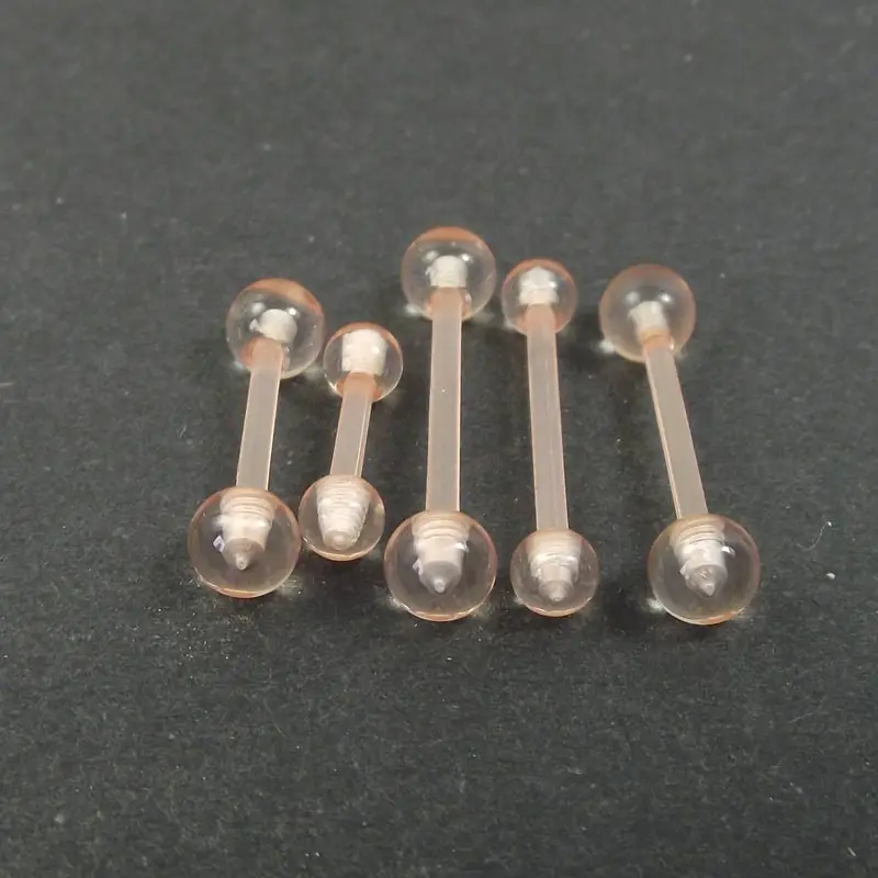 SaYao 2 Pieces Transparent Invisible Soft Pink Industrial Barbell ring Tongue Nipple Bar Tragus Helix Ear Piercing Body Jewelry
