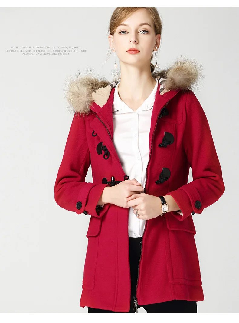 Woolen Jacket Women's Mid-length Autumn Clothing New Style Short-height Loose-Fit Fur Collar Hooded Toggle Woolen Overcoat