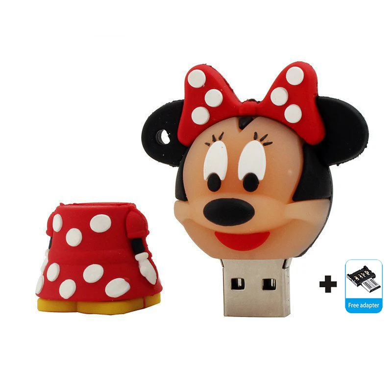Minnie-otg Usb флеш-накопитель с мультипликационным принтом Микки и Минни, 2,0, 128 ГБ, 64 ГБ, 32 ГБ, 16 ГБ, 8 ГБ, usb флеш-накопитель, 4 Гб, карта памяти, подарок, U диск - Цвет: Minnie-otg