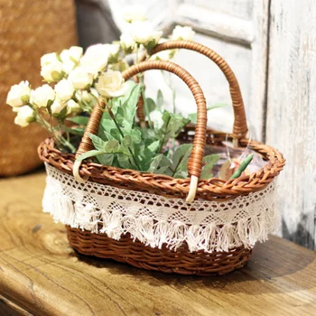 

Hand-Woven Flower Basket Rattan Small Flower Basket Flower Basket Simulation Flower Basket Hand Lace Basket