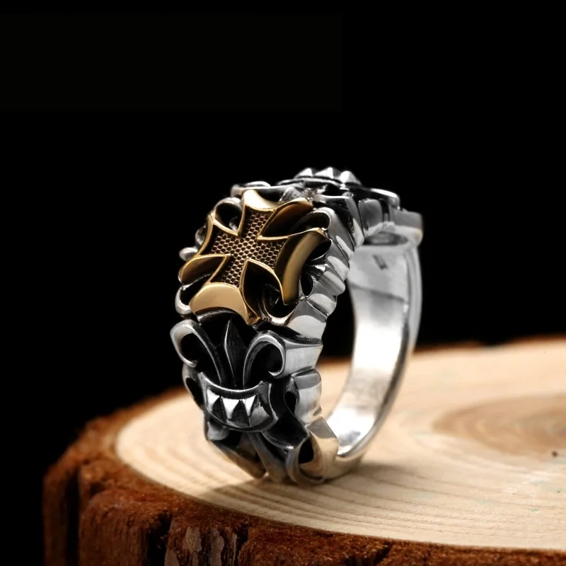 

Cigovo925 silver hip hop domineering single trendy personality man retro silver trend cross ring man