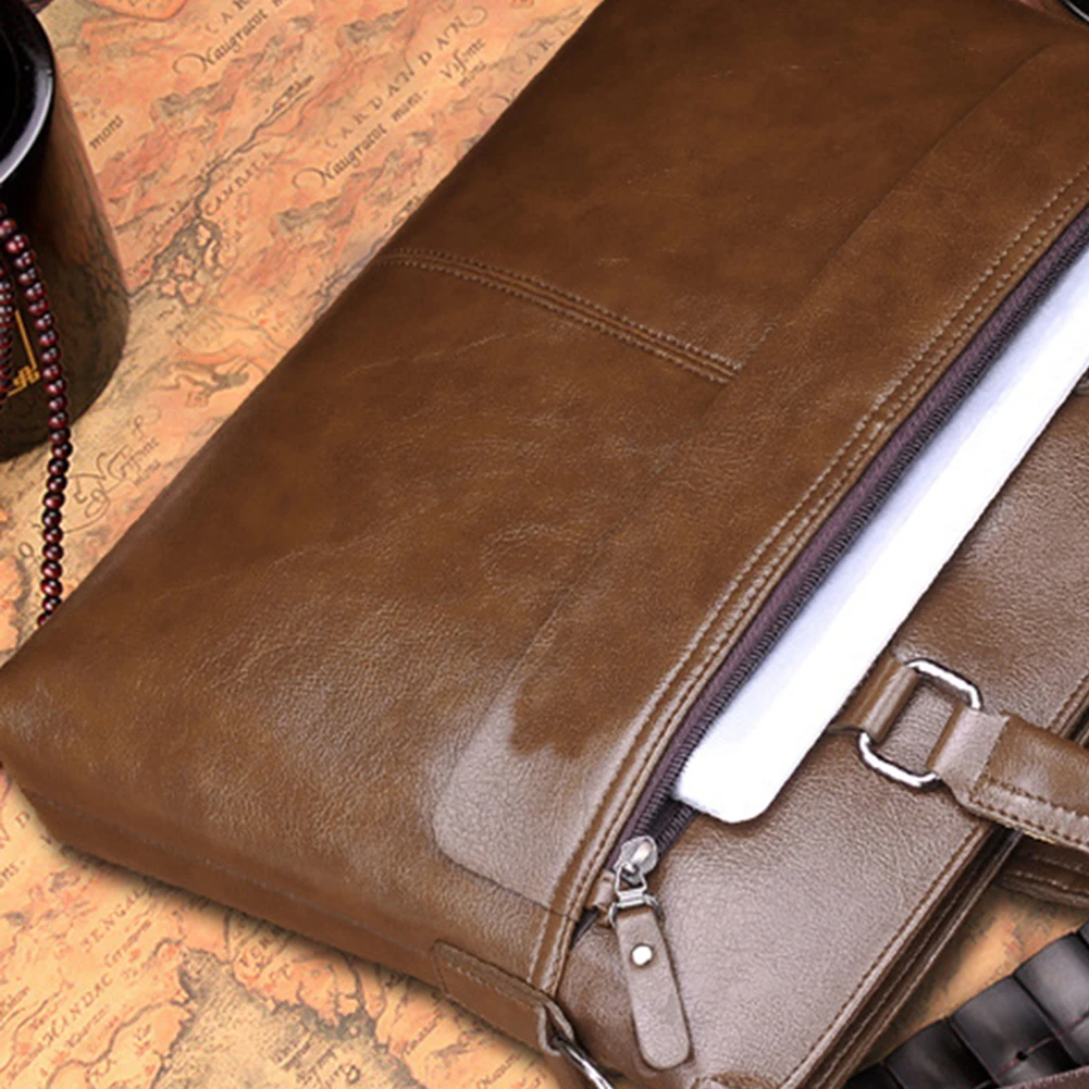 Bags Men Business Solid Color Tote Briefcase Faux Leather Crossbody Shoulder Bag