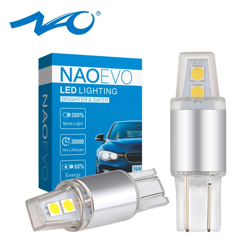 NAO T10 W5W светодиодный 5w5 DRL светильник 12V Авто 3030 SMD 194 168 просвет пластина светильник 6000K 450LM ксеноновые, белые, желтые, красные автомобильные аксессуары