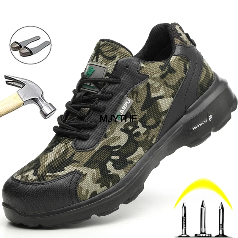New Camouflage Indestructible Shoes Anti-Puncture Safety Shoes Male Steel Toe Shoes Work Sneakers Combat Boots Safety Military Boots