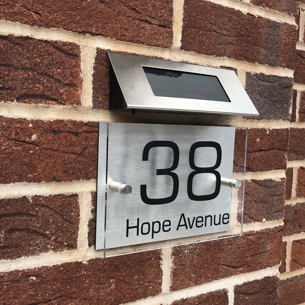 LED Solar Power House Address Number Doorplate Light Wall Lamp Door Sign Plaque 