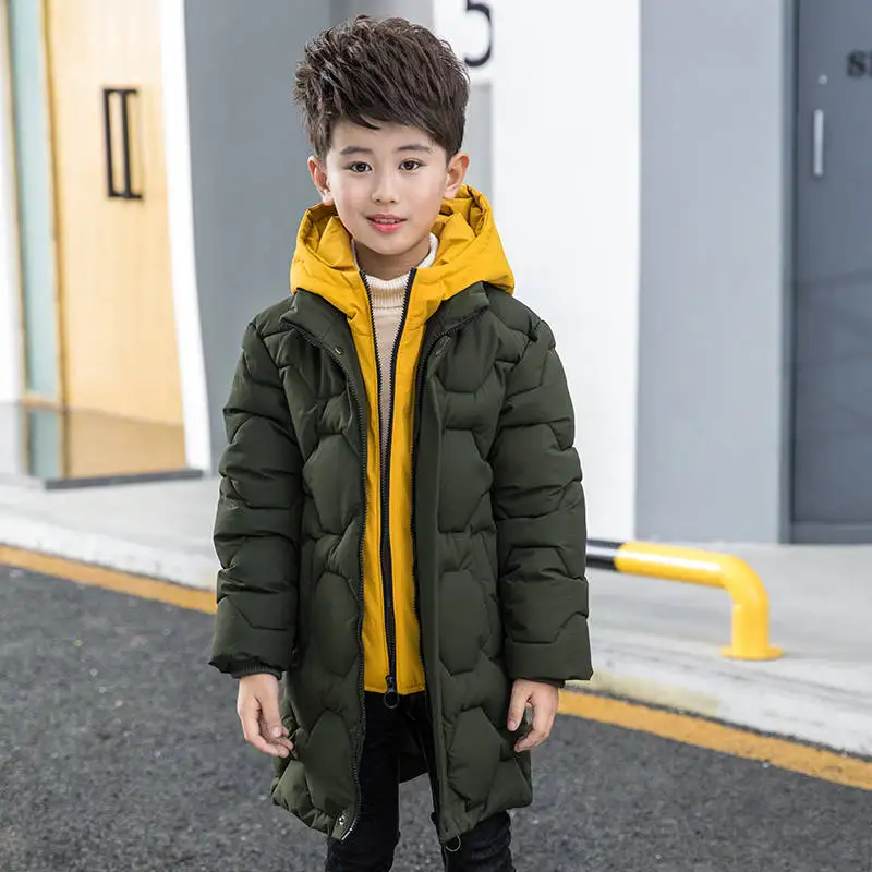 Для мальчиков, хлопчатобумажное пальто Новая Детская Мужская зимняя куртка-пуховик из хлопка для малышей, мальчиков и девочек, ребенка, с имитацией двух отдельных изделий Хлопчатобумажная Куртка плотное пальто
