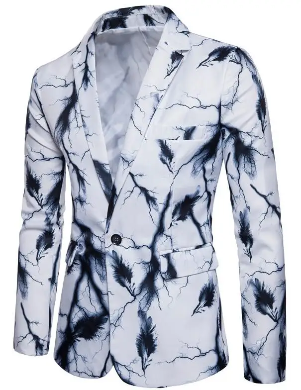Men 3D Printed Personality Casual Suit Jacket Men Fashion Business Suit Jacket Size M-3XL