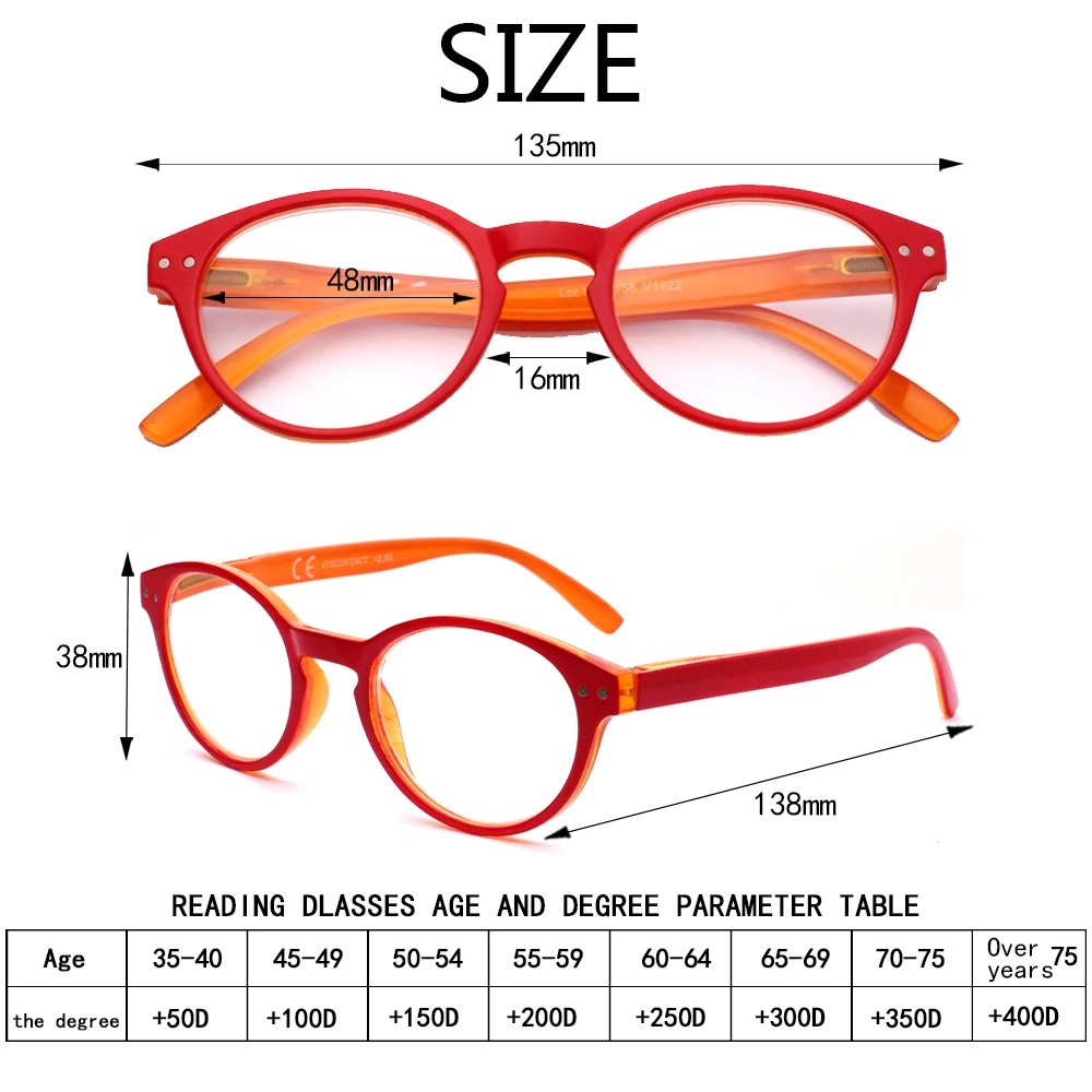 Henotin Fashion Red Frame Reading Glasses Spring Hinge Men and Women HD Reader Diopter +1.0+2.0+3.0+4.0+5.0+6.0