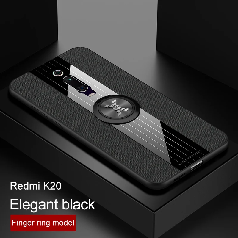 black case and ring Чехол для xiaomi mi 9T Pro, роскошная жесткая ткань с кольцом, магнитный штатив, тонкая защитная задняя крышка для xiaomi mi 9t mi 9 t, чехол для телефона - Цвет: black case and ring