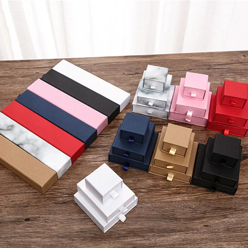 

Earrings Bracelet Gift Box Paper Packaging Box Necklace Drawer Box Classic Solid Color Simple Display Case Jewelry Accessories