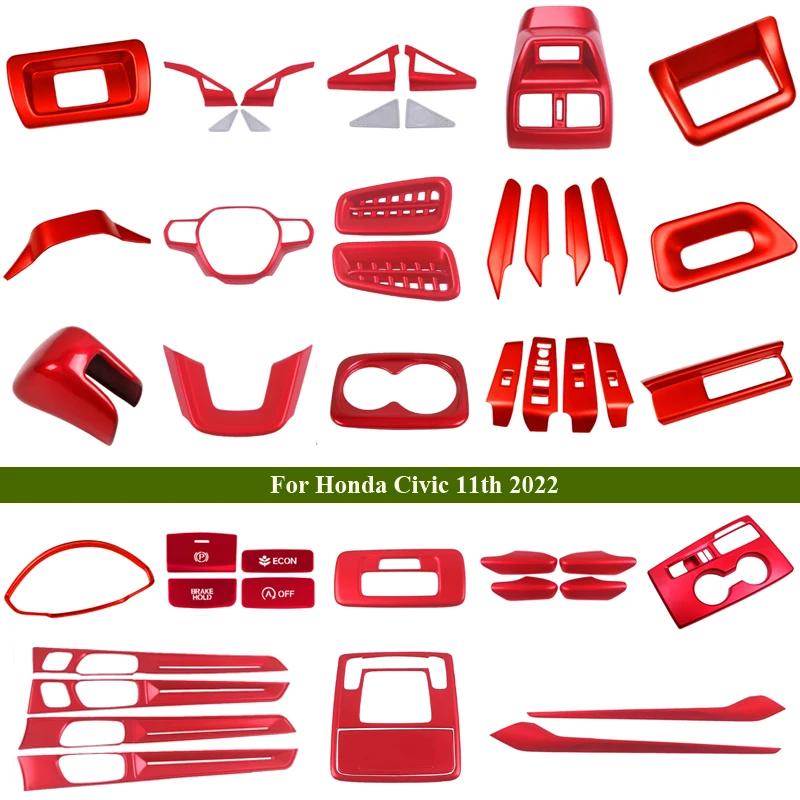 

For Honda Civic 11Th Gen 2022 2023 Dash Board Trim Instrument Panel Dashboard Cover Strips Frame Car Interior Accessories Red