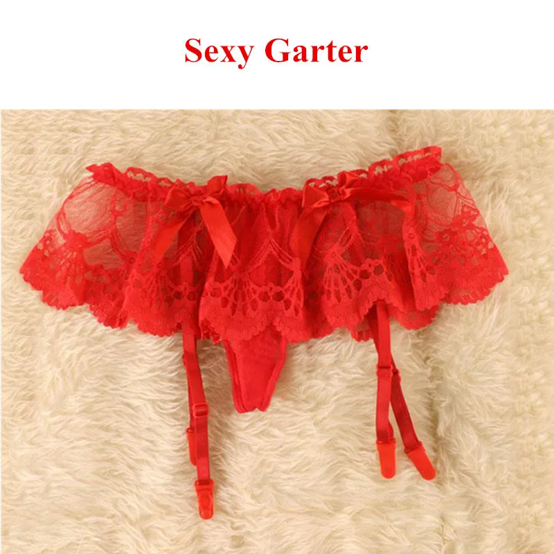 Red Garter Кружевной прозрачный женский набор чулок бедра высокие чулки и подвязка пояс сексуальное женское белье Medias Mujer сексуальные подвязки колготки - Цвет: Red Garter