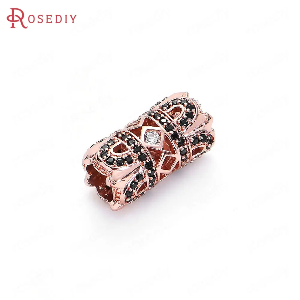 37323)2PCS 8x15.5MM Brass and Zircon Cylinder Spacer Beads Bracelets Beads Jewelry Making Supplies Diy Findings Accessories
