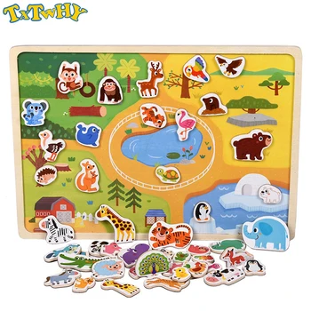 

New Wooden Magnetic Puzzle Animal and Traffic Vehicle Game Children Baby Early Educational Learning Toys Jigsaw Puzzles for Kids