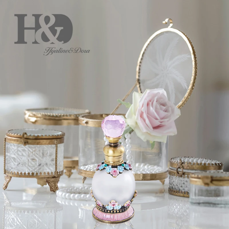 H& D 4 цвета 5 мл винтажный стеклянный пустой контейнер многоразового использования Подарочный Хрустальный кластер флакон для духов украшенный драгоценными камнями цветочный узор домашний декор