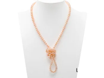 

Fashion Pearl Jewelry 6-7mm Lavender Flat Natural Light Pinl Freshwater Pearl Long Beaded Necklace