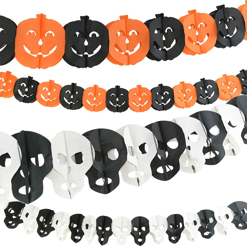 

3M DIY Hanging Spider Pumpkin Scary Witch Garland Halloween Paper Haunted House Prop Paper Garland House Party Decorations