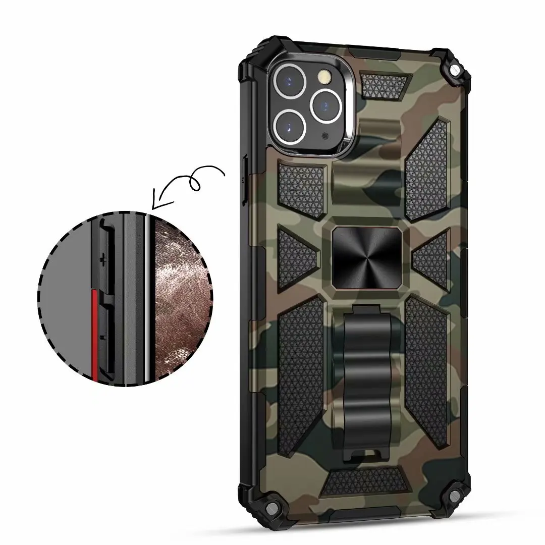 For iPhone 11 12 13 14 15Pro MAX MINI X XR XSMAX XS SE 7 8 PLUS Hybrid Armor Military Grade Camouflage Built-in Kickstand Case