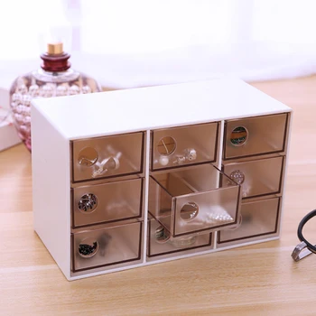 

Clear/Coffe Color 9 Grids Jewelry Storage Box Plastic PP Cotton Pad/ Cotton Swab Organizer Creative Desk Organizer