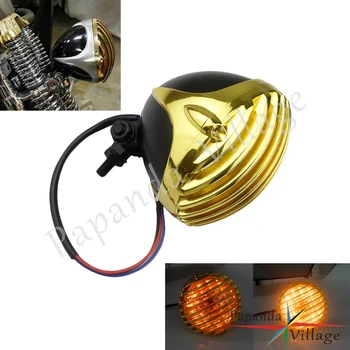 

Gold 12V Motorcycle Retro Vintage Finned Grill Cover Custom Hi/Lo Headlight for Harley Chopper Bobber Cafe Racer Vintage Lamp