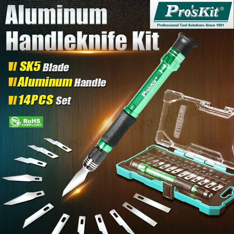 Набор ножей ручной работы Pro'skit PD-398 13 лезвий и 1 ручка из алюминиевого сплава для