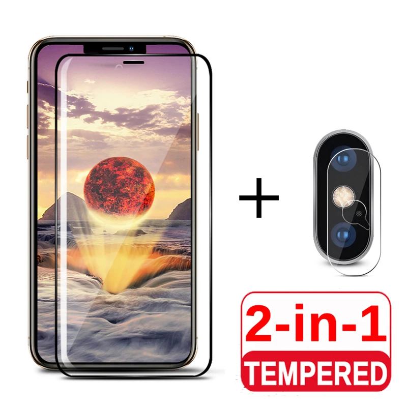 

2-IN-1 9D Full Glue for Iphone 7 Plus 8 Plus Tempered Camera Glass for Iphone X XS Max XR Iphonex Iphone7 Screen Protector Film