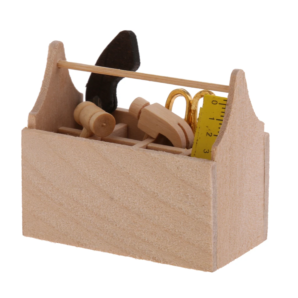 Miniature Wood Toolkit Furniture Kit For 1/12 Dolls House Life Scenes Decor