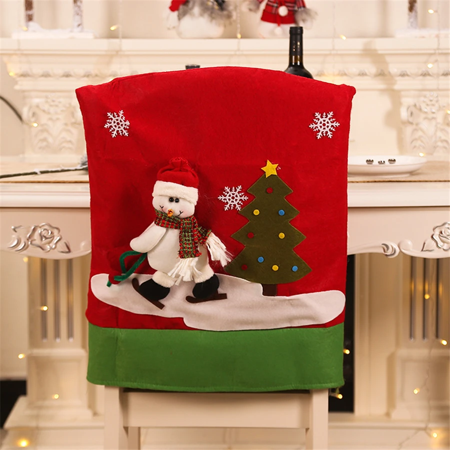 60 шт рождественские чехлы для стульев, занос Санты, снеговика, оленя, украшения для обеденного стола, домашний Чехол для стула, новогодний декор
