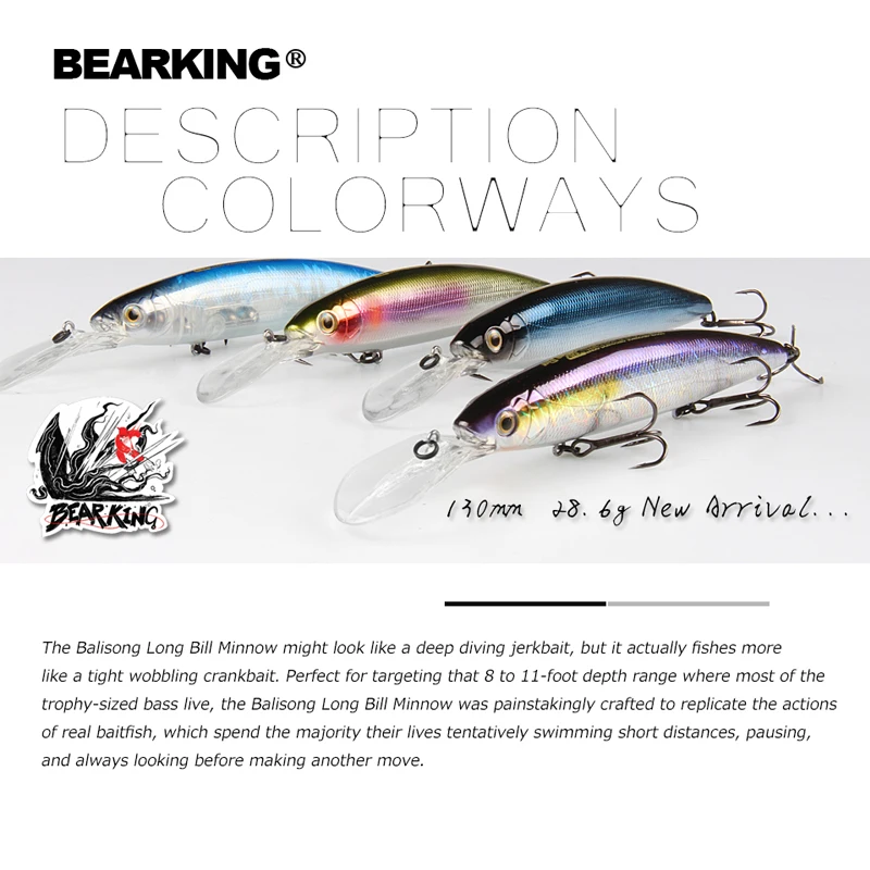 Bearking 130mm 28.6g 전문 품질 낚시 미끼 하드 미끼 다이빙 2.5-3m 품질 wobblers minnow 인공 미끼 태클