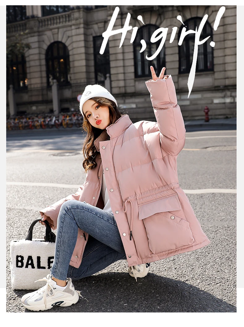 Thick Versatile Fashion Elegant Solid Color Simple Stand Collar Long Sleeve Winter Cotton-padded Clothes