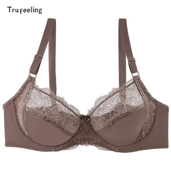 

Trufeeling Foral lace Sexy women Bra Floral Push Up Bras Underwire Bralette Female Brassiere Plus Size Super Thin Bra C D E Cup