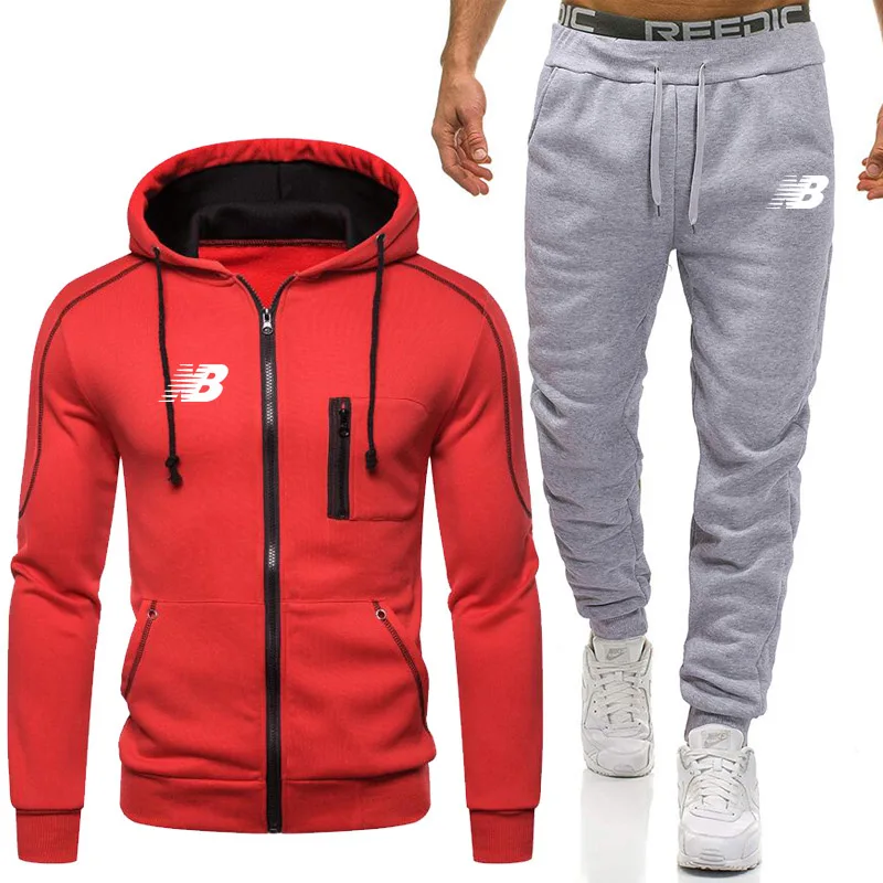 

Brand Sports New Suit Men's Stitching Fashion Casual Track Suit Polyester Fabric Zipper Cardigan Sportswear & Sports Pants