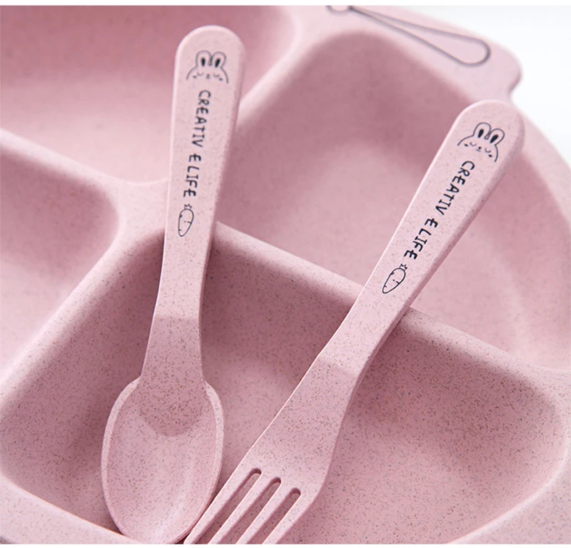 TUUTH Cute Children Tableware Set Rabbit Airplane Shape Dishes 3 Sets of Plates Fork Spoon Dinner Plates for Child Baby B2