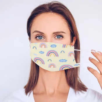 

1PC Adult Fashion Thin Protection Anti-fog Mouth Mask Rainbow Printed Washable Reusable Mask with 2pcs Activated Carbon Filter
