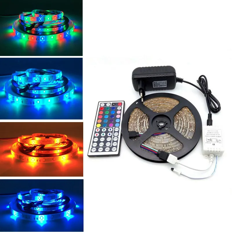RGB Светодиодная лента 60LED/m IP65 водонепроницаемая светодиодная 5 м SMD3528 DC12V адаптер