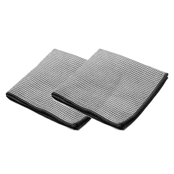 

2Pc Car Wash Towel Glass Cleaning Water Drying Microfiber Window Clean Wipe Auto Detailing Waffle Weave For Kitchen Bath ,Dark G