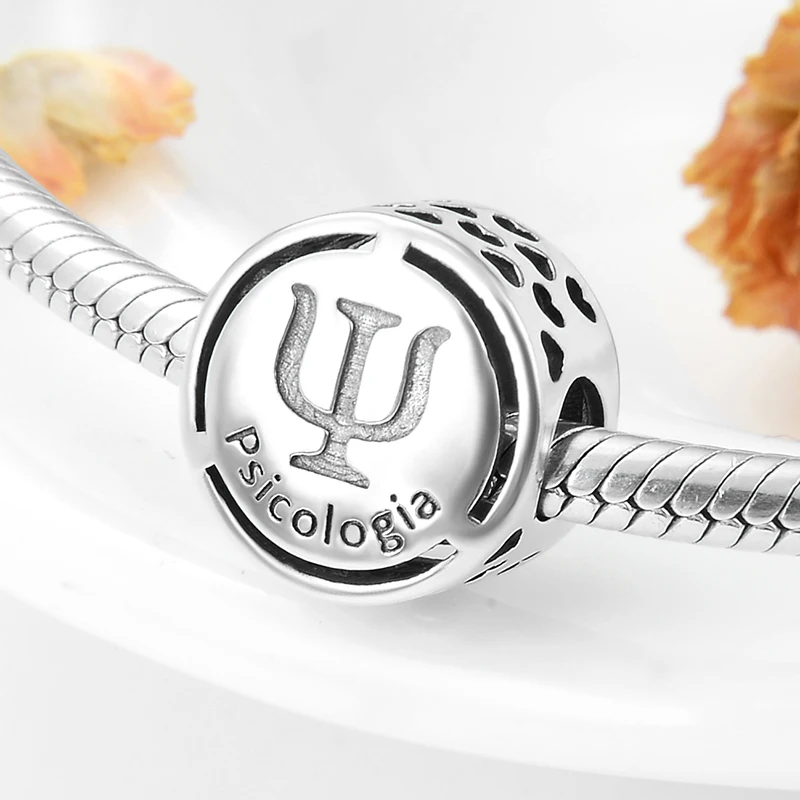New 925 Sterling Silver Symbol Doze Portuguese language career Beads Fit Original Pandora Charm Bracelet necklace Jewelry - Цвет: psicologia