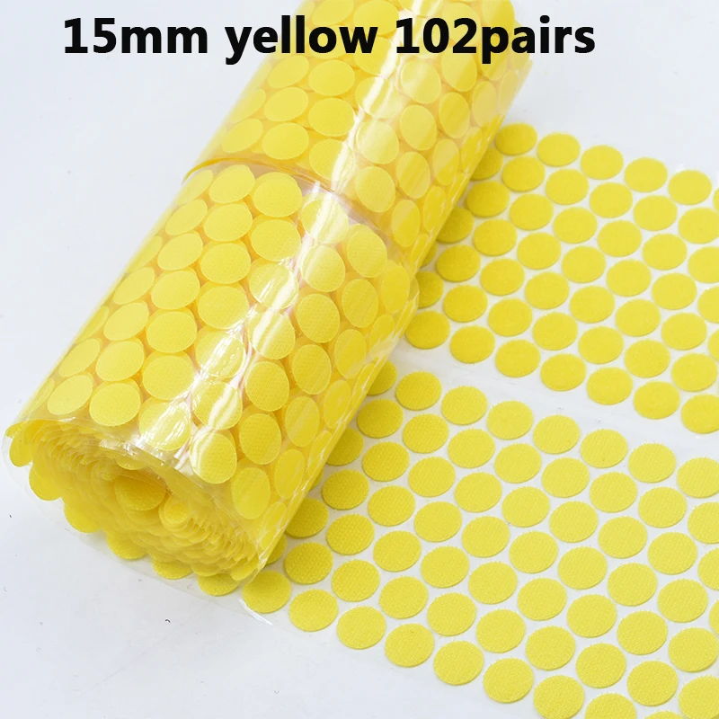 15mm yellow 102 pair Самоклеящаяся крепежная лента Velcros Dots стикер нейлон крюк и петля Klittenbandsluiting лента швейные инструменты сильный клей 102 пар - Цвет: 15mm yellow 102 pair
