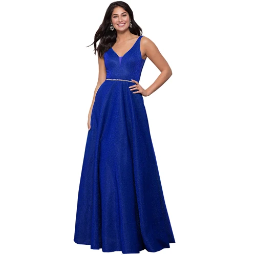 Robe De Soiree блестящее платье с v-образным вырезом длинное вечернее платье вечерние элегантные A Line блестящие Выпускные платья с поясом - Цвет: Синий