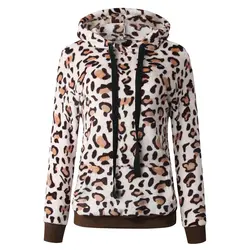 Леопардовая толстовка с капюшоном для женщин топ 2019 Осенняя Женская Толстовка С Капюшоном Повседневный пуловер с длинным рукавом